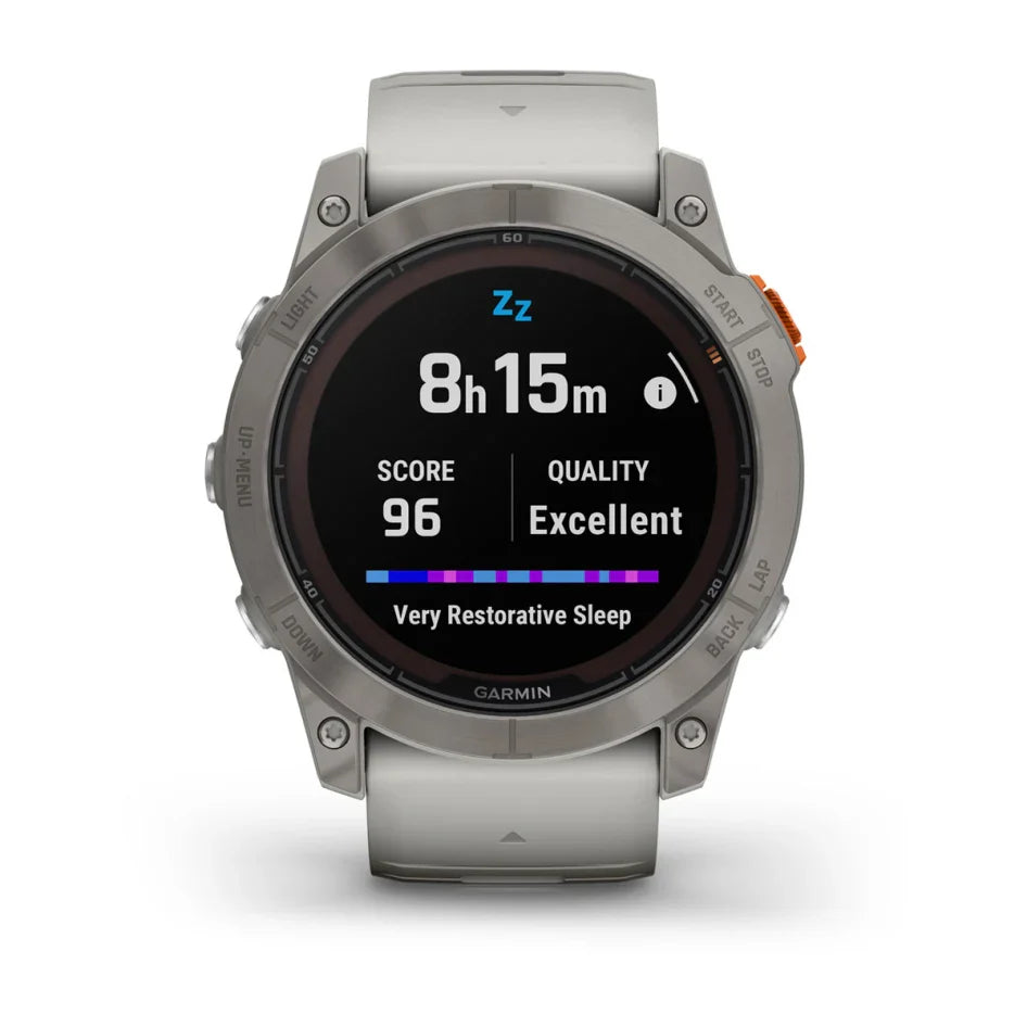 Garmin fēnix 7X Pro – Sapphire Solar Edition Titanium with Fog Gray/Ember Orange Band
