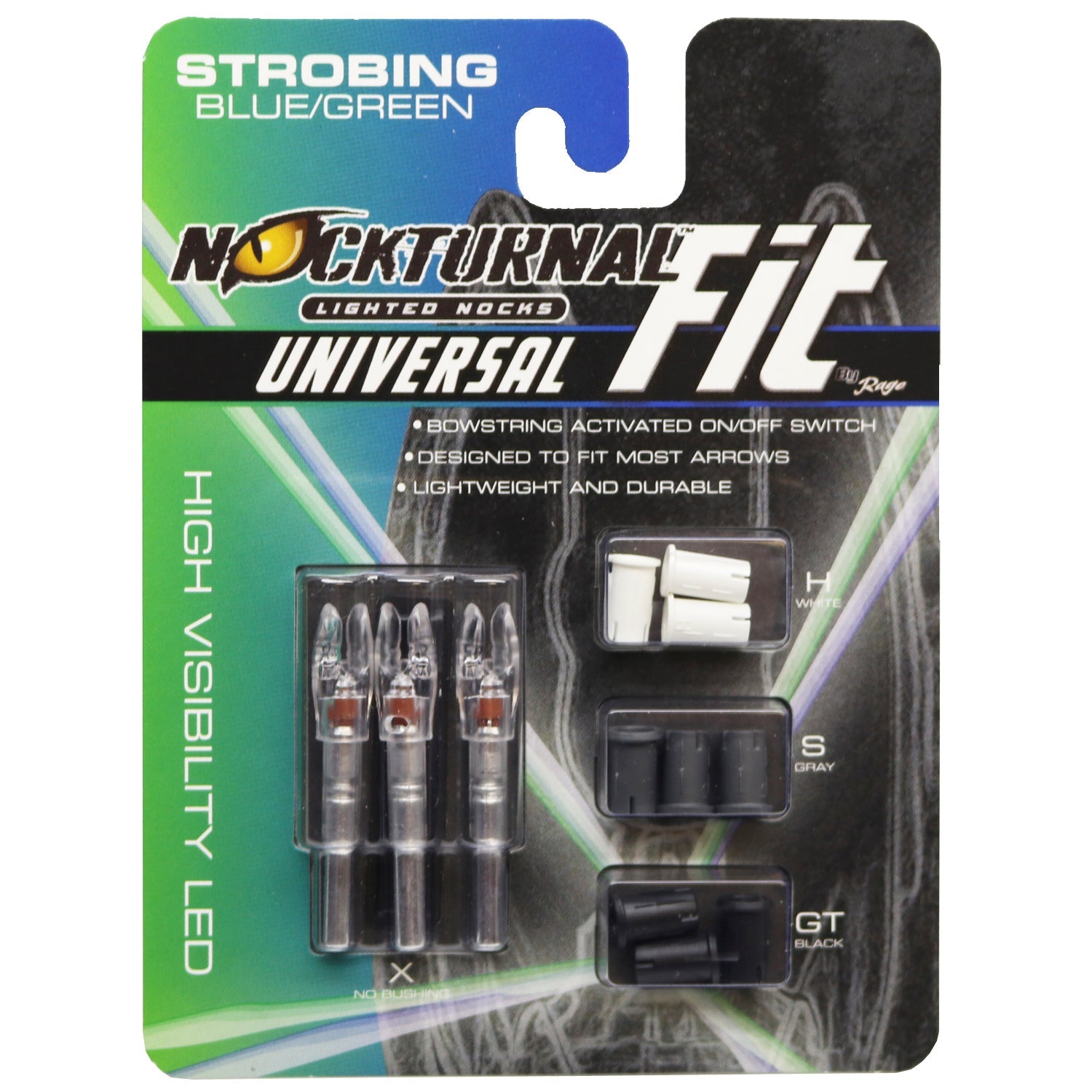 Nockturnal FIT Universal Sizing Strobing Blue & Green Lighted Nock 3 Pk