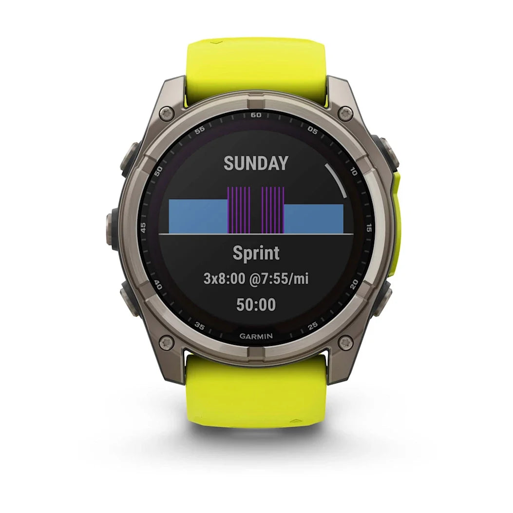 Garmin fēnix 8 – 51 mm Solar Sapphire Titanium with Amp Yellow / Graphite Silicone Band
