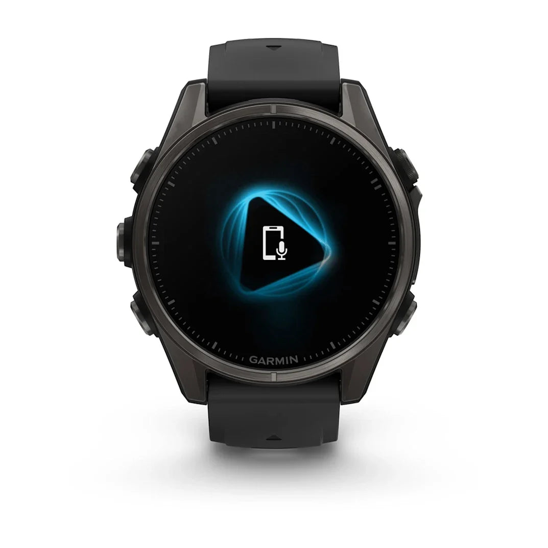 Garmin fēnix 8 – 43 mm AMOLED Sapphire, Carbon Gray DLC Titanium with Black / Pebble Gray Silicone Band