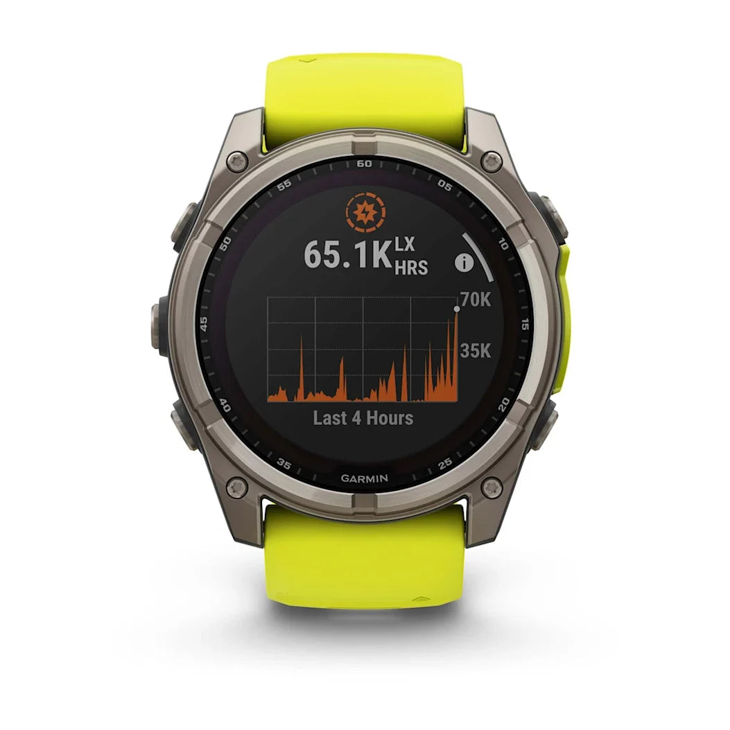 Garmin fēnix 8 – 51 mm Solar Sapphire Titanium with Amp Yellow / Graphite Silicone Band