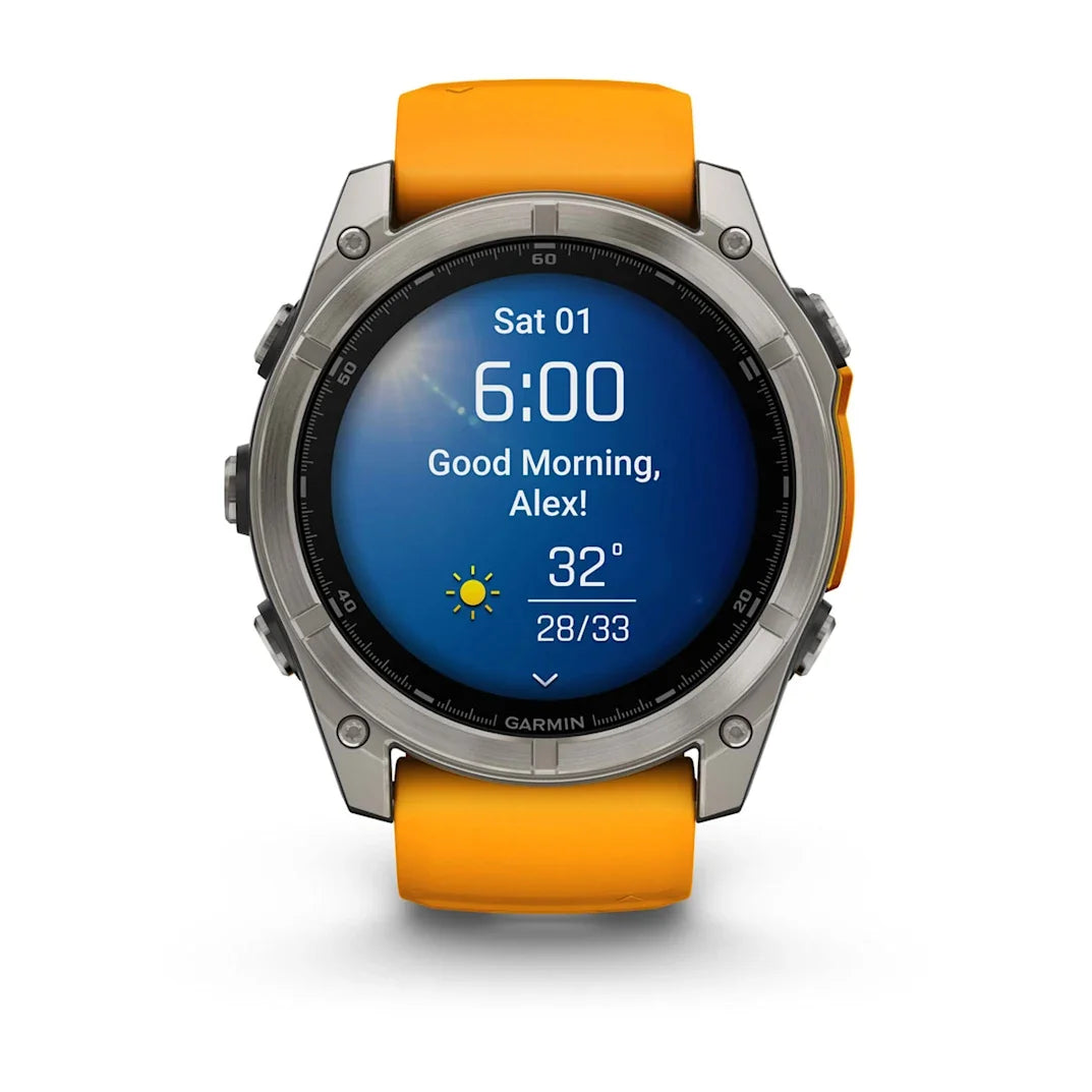Garmin fēnix 8 – 51 mm AMOLED Sapphire Titanium with Spark Orange / Graphite Silicone Band