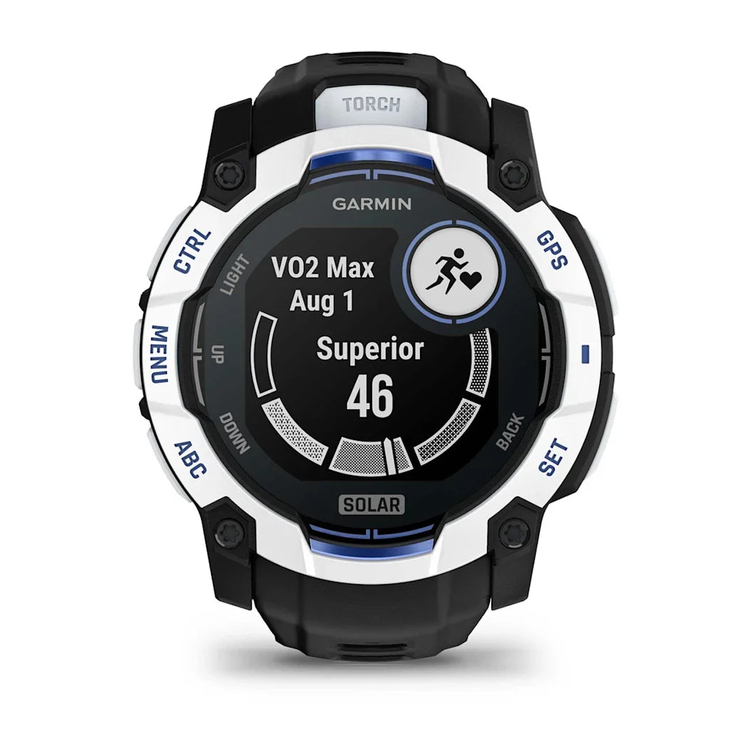 Garmin Instinct 3 – 50 mm Solar Whitestone with Black / Bolt Blue Band